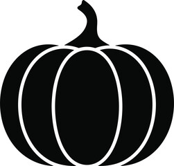 Black Silhouette of a Pumpkin with Stem on White Background squash gourd