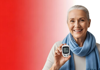 Senior Woman Showing Glucose Meter for Diabetes Control
