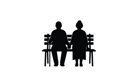 Elderly couple holding hands on a park bench, symbolizing enduring love and companionship.
