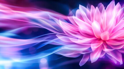Obraz premium Ethereal Pink Lotus Flower with Flowing Colorful Background Effects