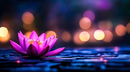 Beautiful Pink Water Lily Flower on Calm Water with Soft Bokeh Background