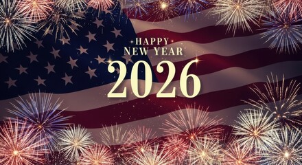 2026 New Year card, USA fireworks border, New Year 2026 banner