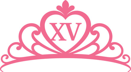 Pink XV Tiara with Heart Shape and Swirls on White Background Keywords: tiara, crown, XV © MD MOZAMMEL HAQUE