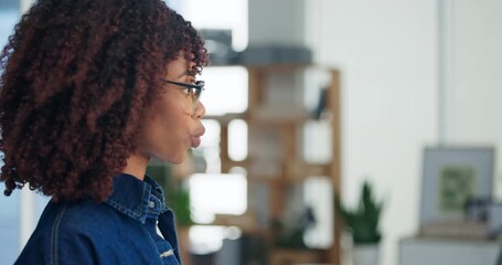 Pitch, proposal and speech with business woman in office for opportunity or planning. Ideas, presentation and vision with employee person in corporate workplace for development, feedback or meeting