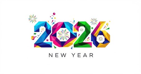 2026 New Year number, geometric colorful logo card, New Year 2026 banner