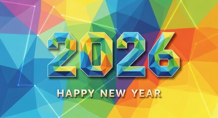 2026 New Year number, geometric colorful logo card, New Year 2026 banner