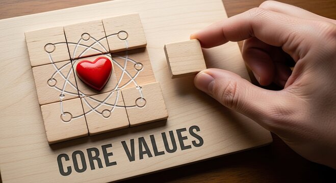 Building core values for business success with strategic puzzle and heart, perfect fit for team building and corporate culture, promoting ethics and mission