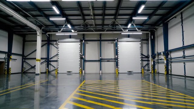 Modern warehouse interior with spacious design and high ceilings showcasing versatility for various operations
