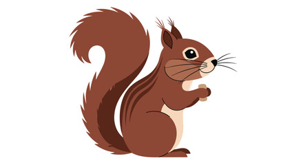 Obraz premium A charming cartoon brown squirrel with a bushy tail stands upright, holding a small nut in its paws against a white background.