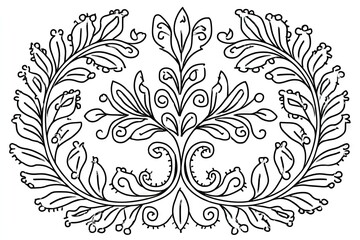Obraz premium Ornate flourish flowing leaves, swirls, berries, line art design