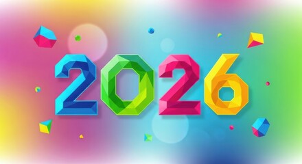 2026 New Year number, geometric colorful logo card, New Year 2026 banner