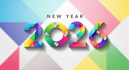 2026 New Year number, geometric colorful logo card, New Year 2026 banner