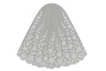 White bridal veil with delicate floral lace embroidery