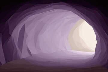 Low-poly purple cave opens to a bright, unknown exit