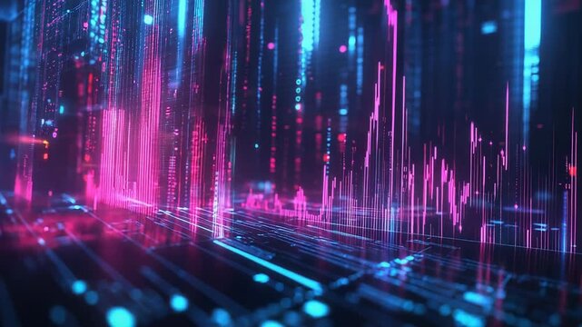 Digital financial data displaying abstract neon cyberspace analytics - Powered by Adobe