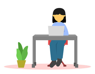 Businesswoman with laptop. Woman doing her tasks on a laptop in her home. Morning routine, freelancer, work from home theme