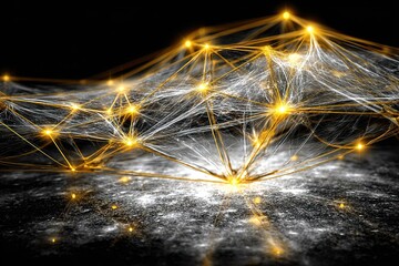 Network of bright nodes connected by faint lines on dark background
