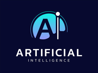 Artificial intelligence with Letter AI overlapping in circle moving technology Analysis logo vector design concept. AI technology logotype symbol for advance technology, ui, automation, big data, web.