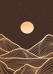 Abstract mountain. Creative minimalist modern line art print. Abstract contemporary aesthetic backgrounds landscapes. with mountain, forest, hill, sea, wave