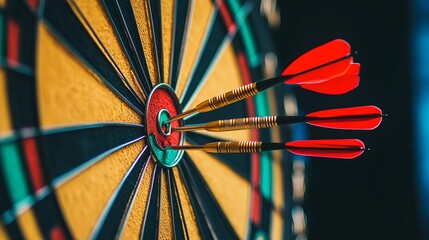 Achieve your goals with precision and focus - three darts striking the bullseye on a vibrant target, success and accuracy defined