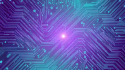 Futuristic circuit board radiating light with glowing nodes - Powered by Adobe