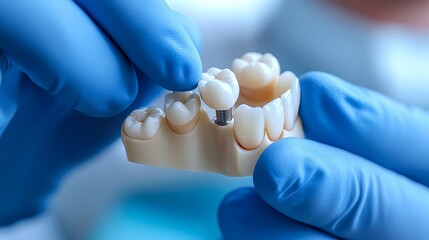 Expert dentist fitting stunning new tooth implant with precision for perfect smile aesthetics and modern oral care solutions, offering renewed confidence
