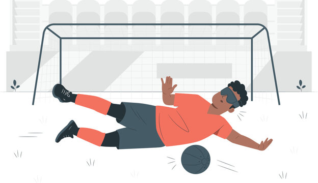 Soccer player diving to save a ball in front of a goal football goalkeeper