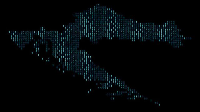 Croatia Binary code map animation, Digital data visualization, alpha layer