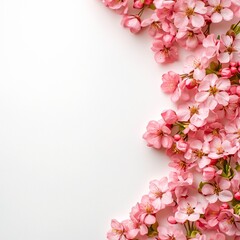 Delicate Light Pink Cherry Blossom Petals Arranged on White Background