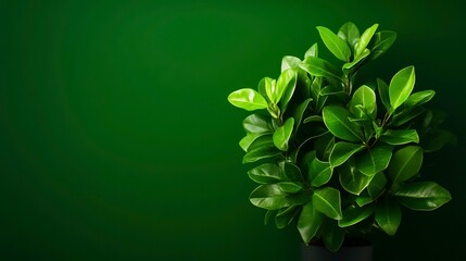 Lush Green Foliage on Dark Green Background for Nature and Decor Themes