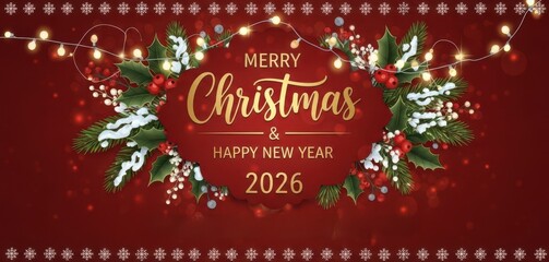 New Year 2026 banner, Christmas 2026 greeting card, New Year 2026, holidays design