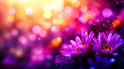 Vibrant Purple Flowers Against Colorful Bokeh Background in Soft Focus