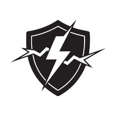 Power protection shield with lightning bolt vector icon design