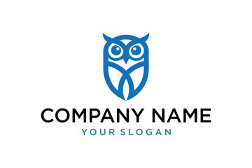 Modern Blue Abstract Owl Logo Design with Placeholder Company Name and Slogan