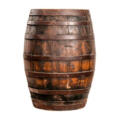 Fototapeta premium Vintage Wooden Barrel with Metal Bands for Rustic Decor and Unique Storage