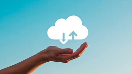 Cloud computing concept with hand supporting digital cloud icon
