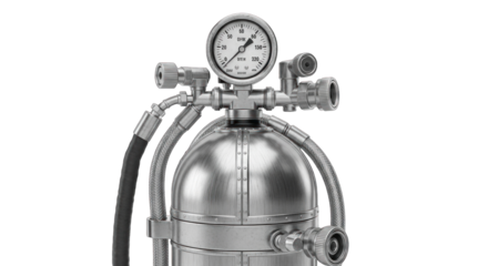 Close-up of a pressure gauge and tank industrial equipment.