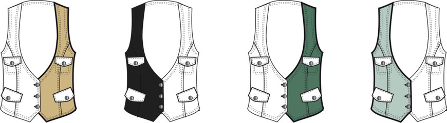 Stylish Vests in Various Colors A Fashionable Illustration Featuring Diverse Design Choices