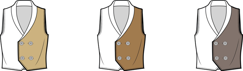 Elegant Double-Breasted Vest Designs in Various Colors for Fashion and Apparel Projects