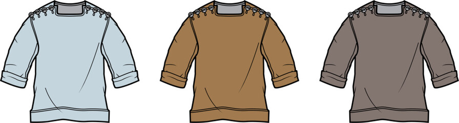 Three Trendy Sweater Designs in Various Colors, Perfect for Fashion Illustration and Apparel Design