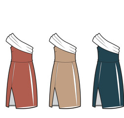 Fashionable One-Shoulder Dresses A Vector Illustration Showcasing Design Variations for Apparel