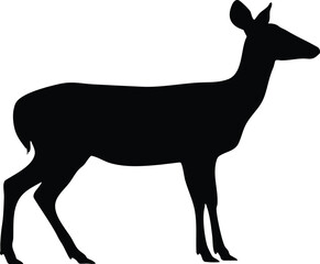 Elegant black silhouette of a deer standing calmly in profile against a white background