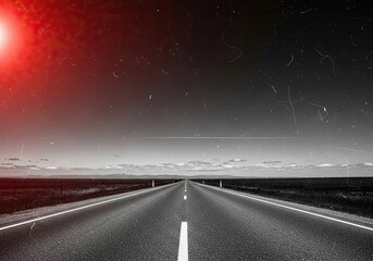 Dramatic road leading to horizon, inspiring a sense of adventure and freedom, perfect for travel blogs, motivational content, or cinematic visuals