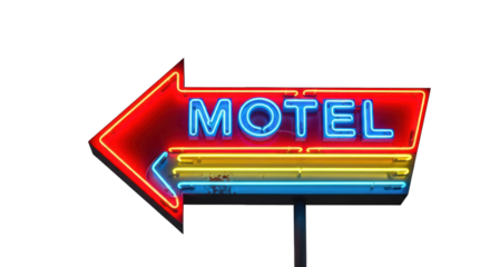 Neon Motel Sign Pointing Left: A Retro Travel Icon.