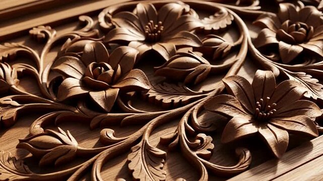 Exquisite Wood Carving Art - A Close-Up Look at Floral Details.