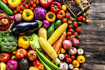 Vibrant assortment of fresh produce on rustic wood