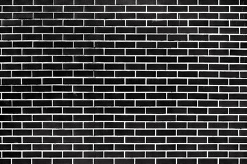 Black Brick Wall Texture Background. Dark Brickwork Pattern with White Mortar Lines.