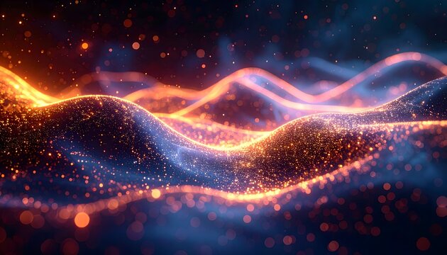 High Quality Abstract Blue and Orange Particle Wave Background