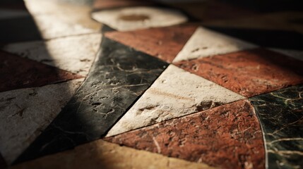 Close-up View of an Intricate Patterned Floor Showcasing a Blend of Textures and Colors in Natural Light