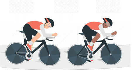 Two cyclists in racing gear on track bicycles cycling bike